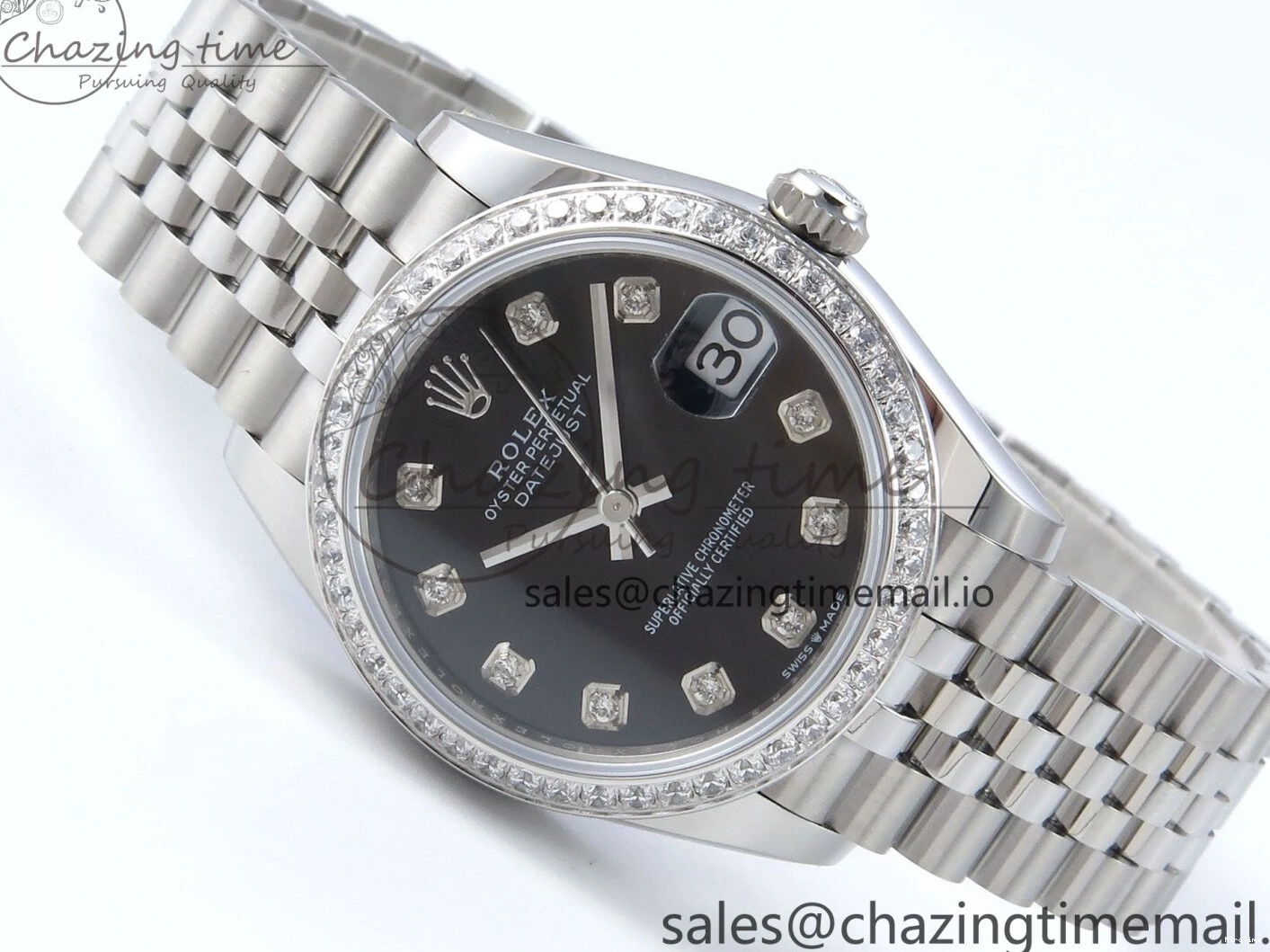 MiroTime 0205 Vibrant DateJust 31 278384RBR ARF 1:1 Best Edition 904L Steel Black Diamonds Dial Diamonds Bezel on SS Jubilee Bracelet ETA 457
